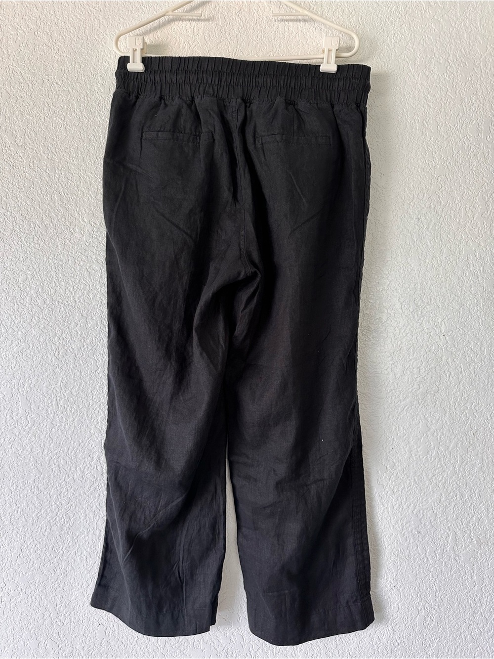 Quince Womens Drawstring 100% European Linen Wide Leg Pants Black L (S5) - Picture 8 of 13